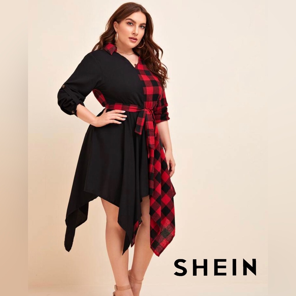 NEW Women's Shein Plaid red & black dress 4X